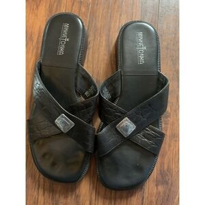 Black Leather Minnetonka Women's‎ Size 8 Slide Sandal Slip On Casual Criss Cross
